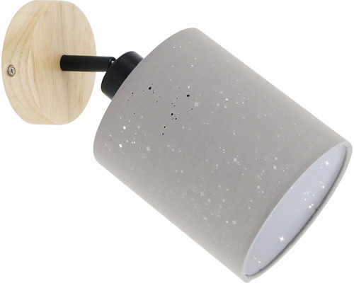 Wandspot, 1-lichts, HxØ 15x13 cm, naturel/zwart, kapstof taupe met sterdecoratie