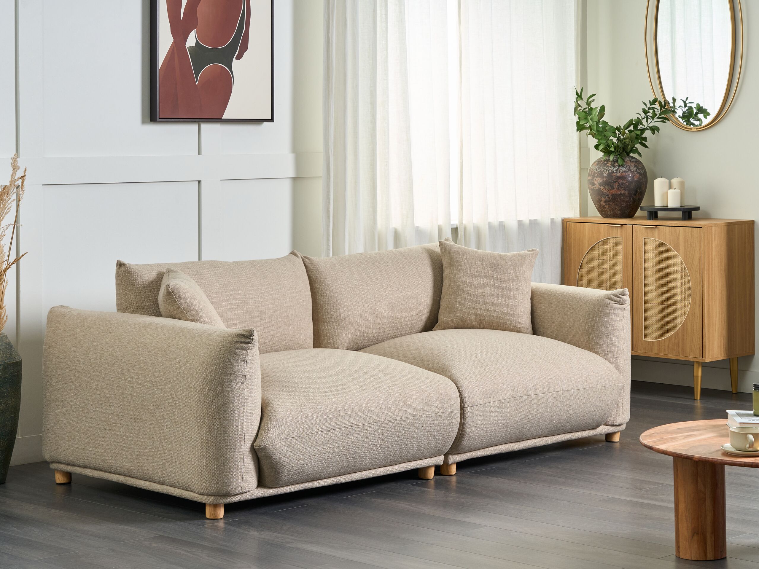Beliani - LUVOS - Driezitsbank - Lichtbeige - Polyester