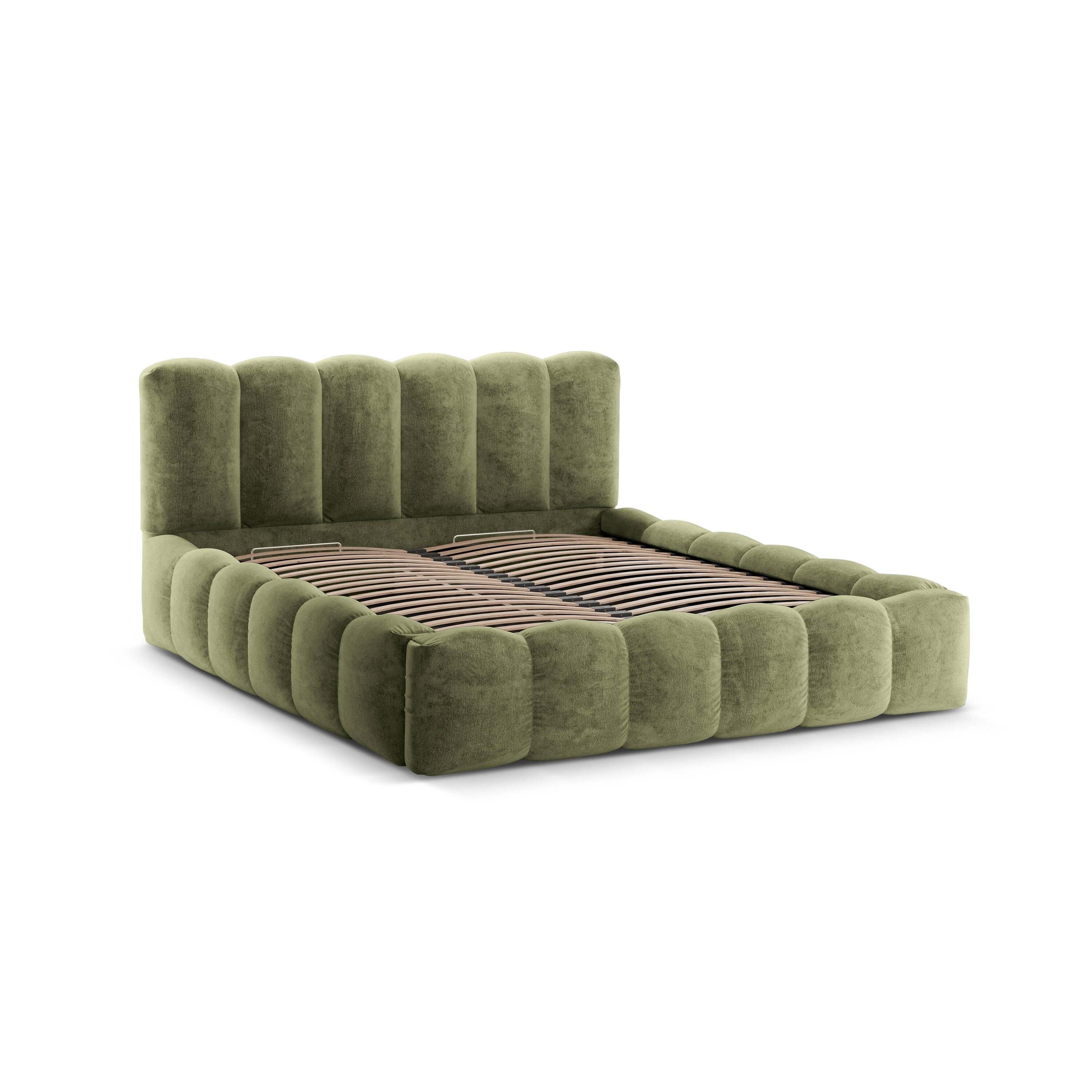 Micadoni Lupine Bedframe met Opbergruimte 200 x 200 cm - Chenille - Lichtgroen