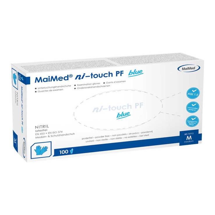 Myclean ni-touch blue PF Handschuhe Nitril unsteril Größe M, 100 St