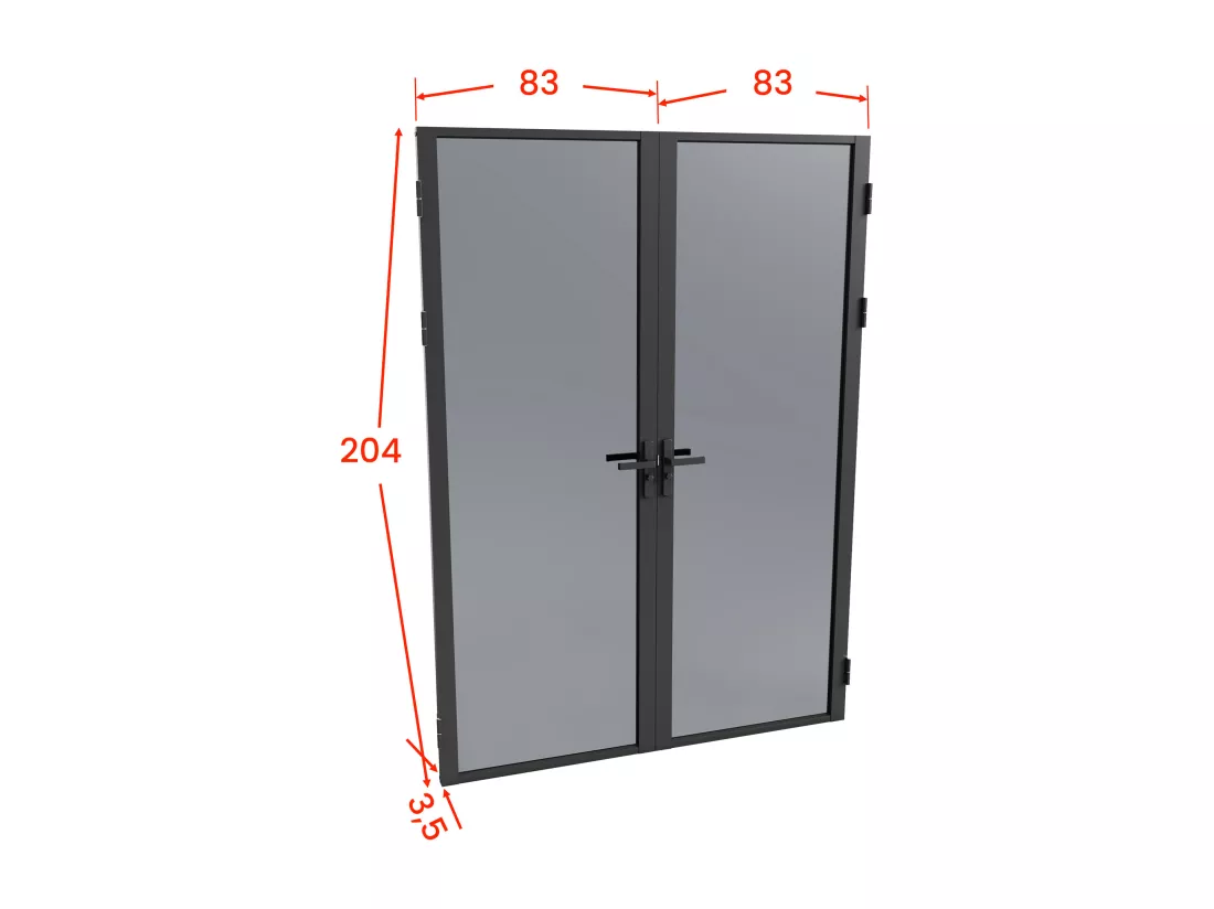 Bloc porte réversible à deux battants en aluminium et verre trempé fumé - 2 x H204 x L83 cm - Noir - LOXTON