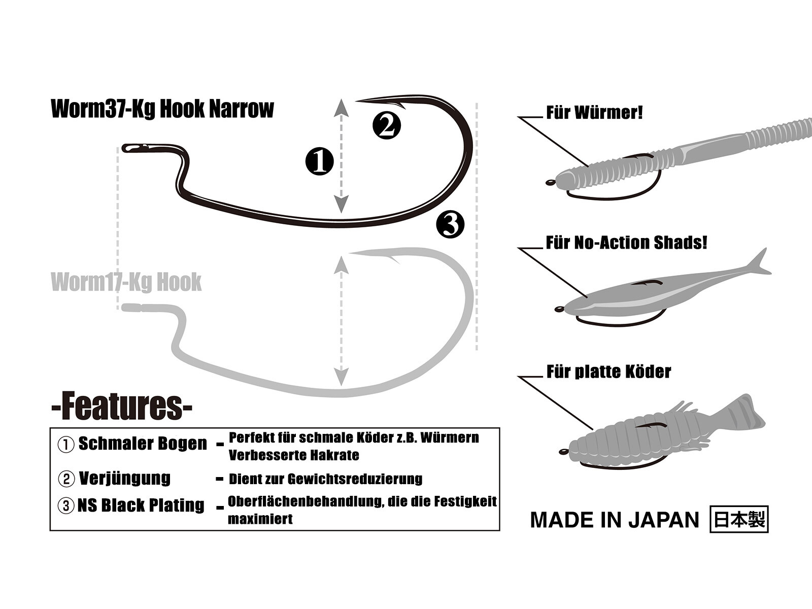 Kg Hook Narrow Worm37 - Gr. 1/0(DECOY)