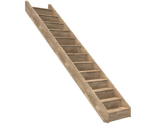 Pertura Elenie eikenhouten trap met stootborden, gelakt, recht, 83,5 cm, 14 treden / 15 stootborden, zonder leuning
