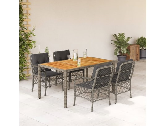 VIDAXL - Ensemble table et chaises Ensemble à manger de jardin 5 pcs coussins gris résine tress...