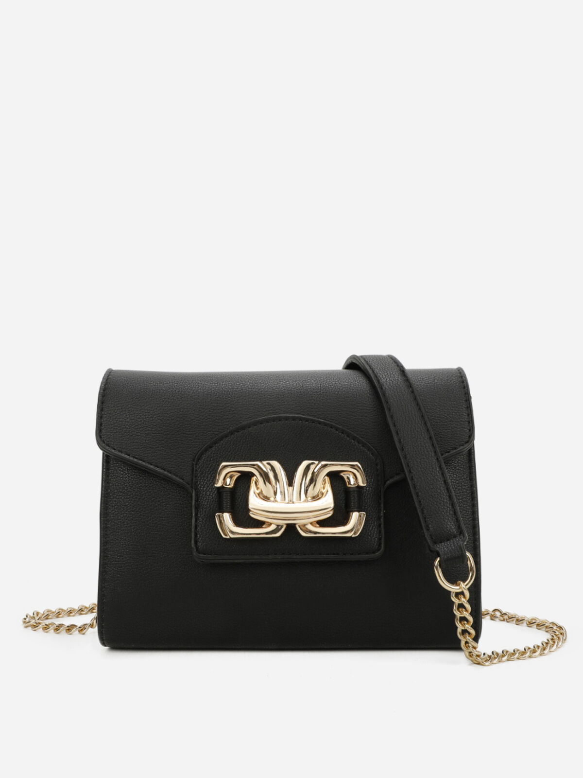 Sac bandoulière à boucle dorée- Noir