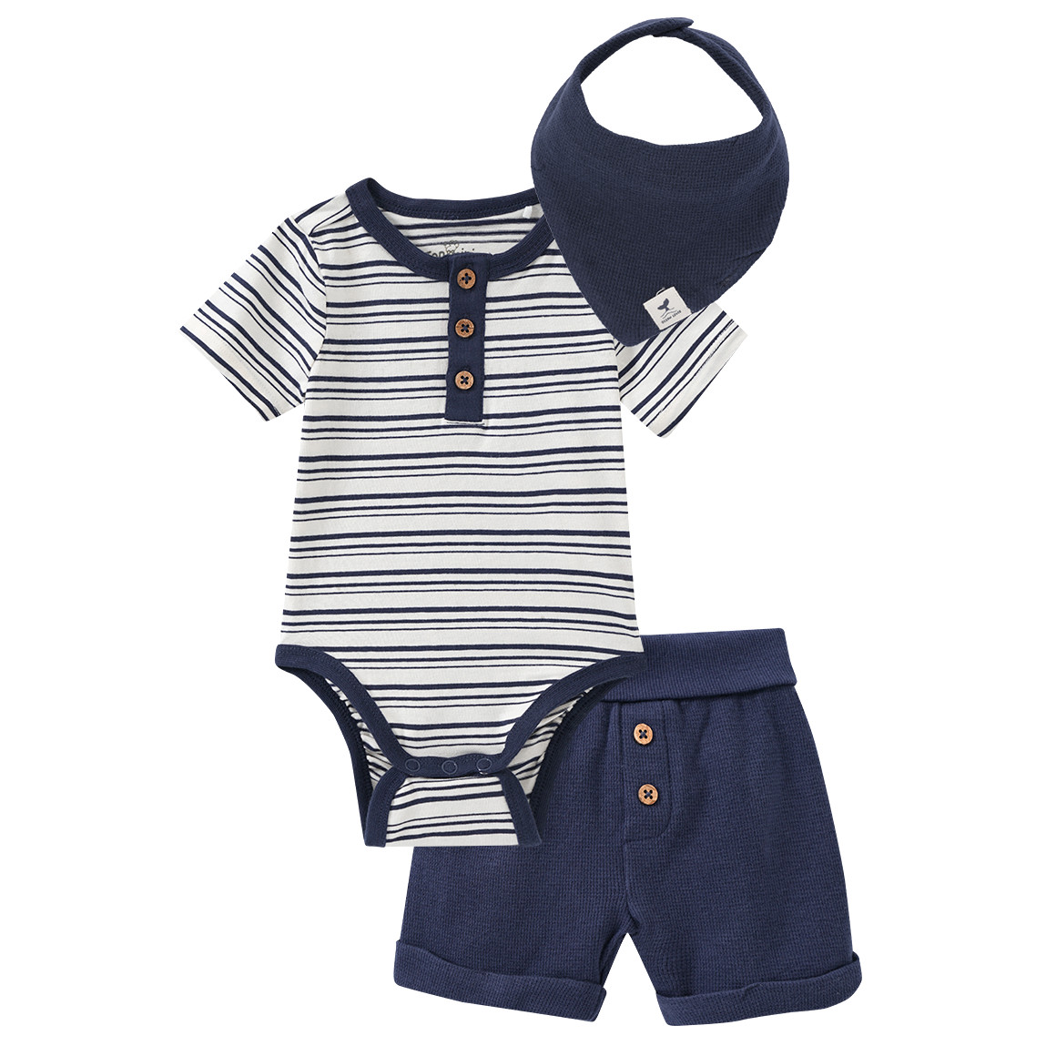 Topomini Pure Collection Newborn Body, Bandana und Shorts im Set dunkelblau / cremeweiss