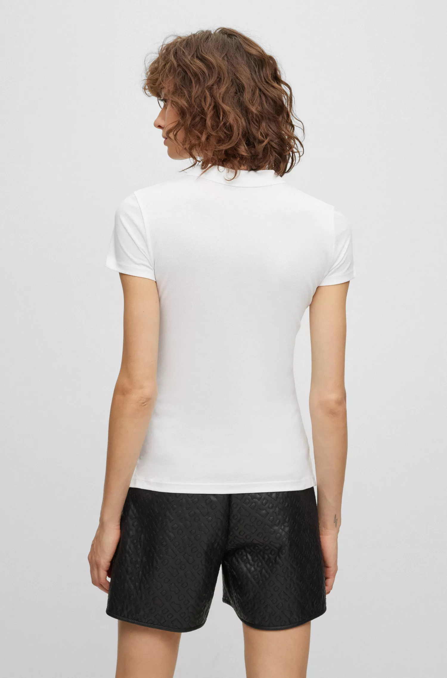 Camisa polo BOSS preta em piqué de algodão com detalhe do logotipo