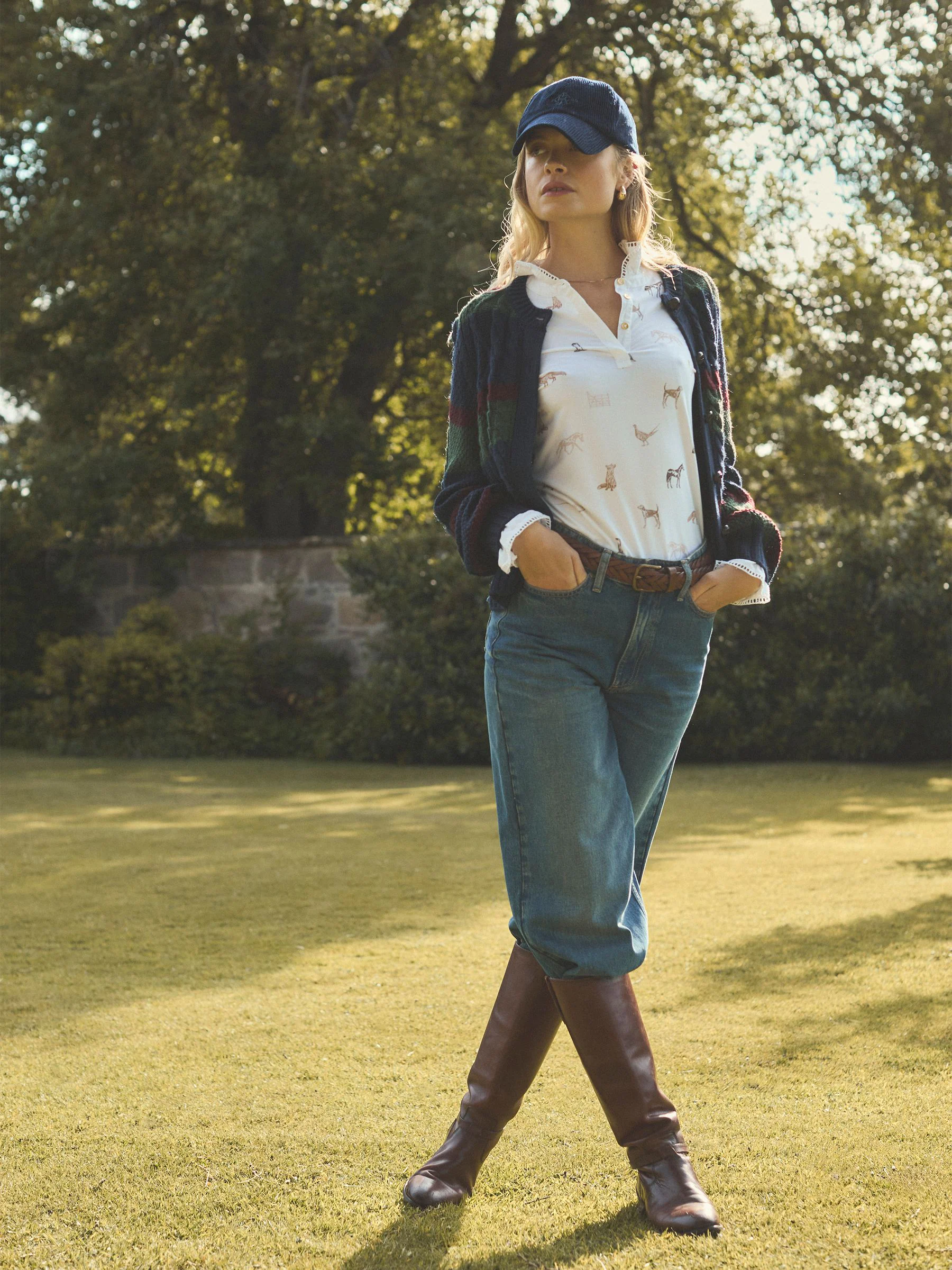 Marineblauw en groen gestreept - Joules Rafferty Kabelgebreid vest