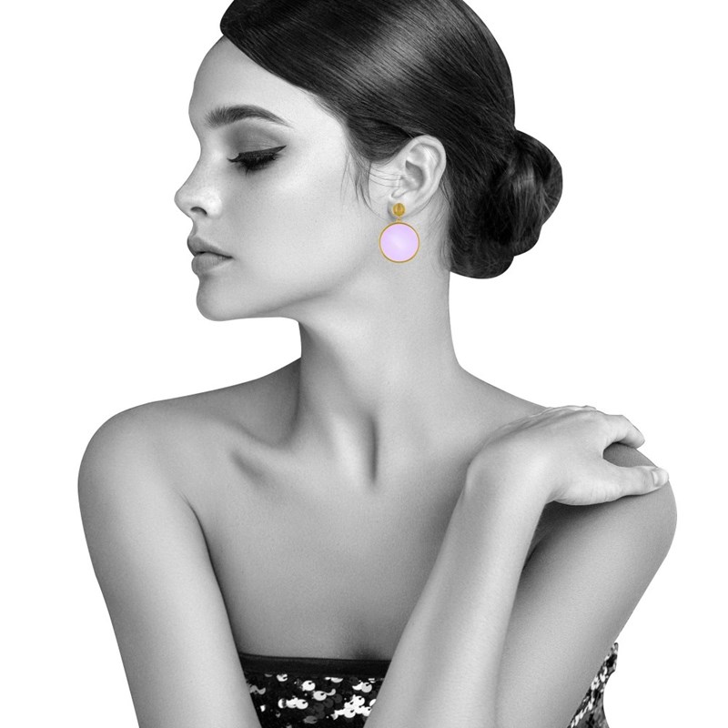 Boucles d'Oreilles Clous Métal Doré Cercle Coloré Translucide