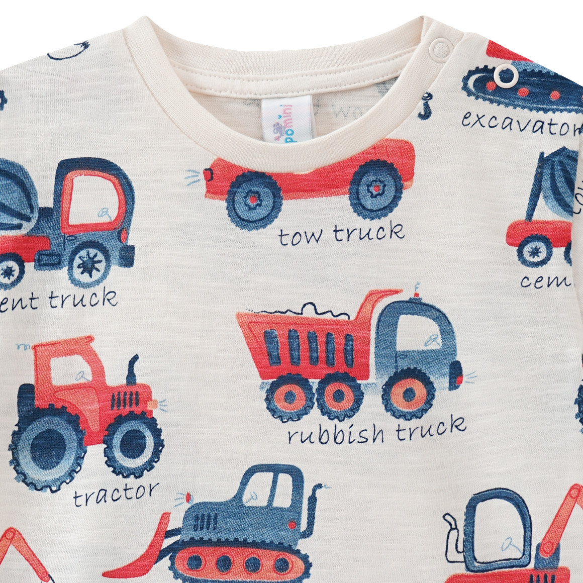 Topomini Baby T-Shirt mit Fahrzeug-Allover cremeweiss