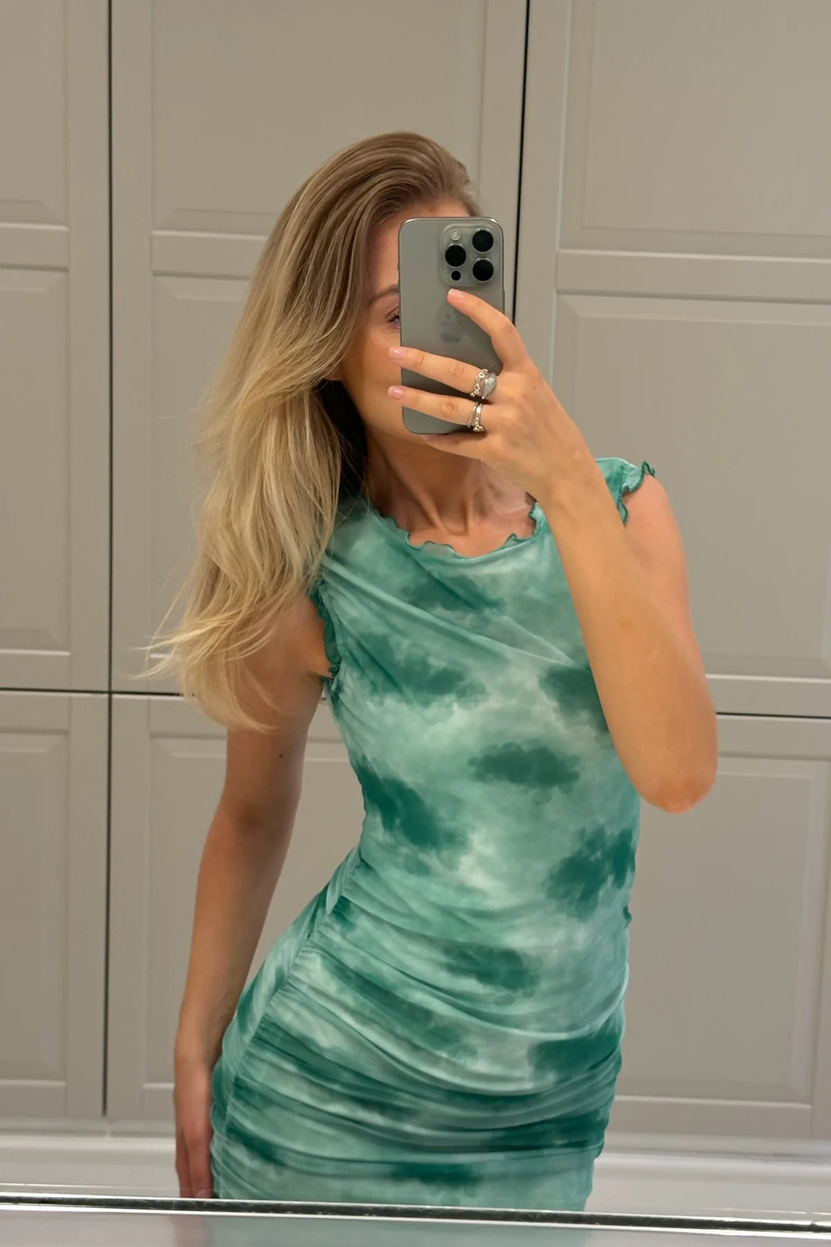 BYIC Miraic Mesh Dress agp abstract green print