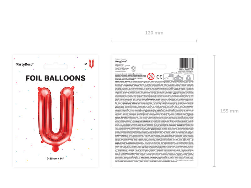 Folie Ballon Letter U Rood Leeg 35cm
