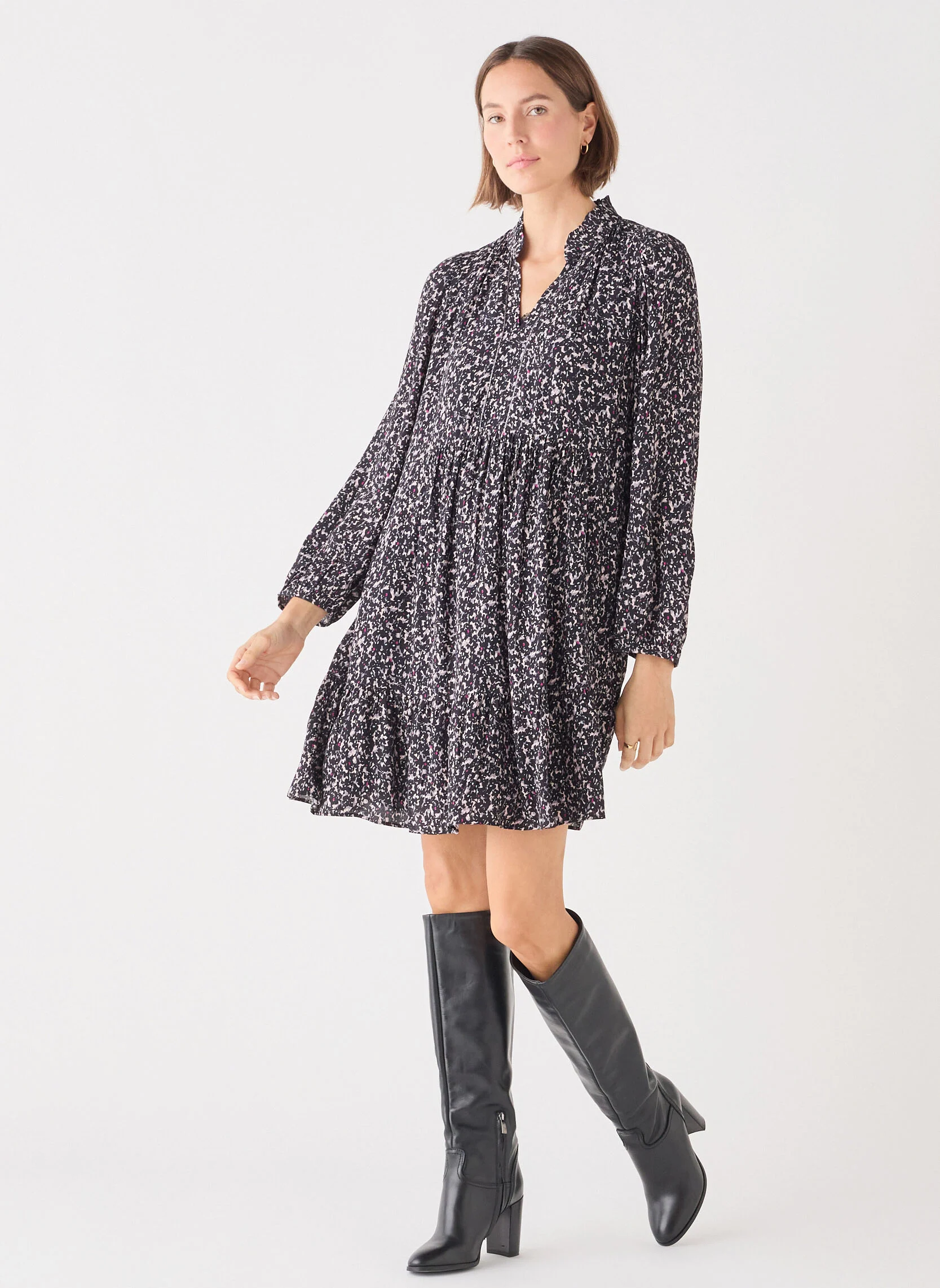 RPATRICIA - Robe courte fluide à imprimé | Noir
