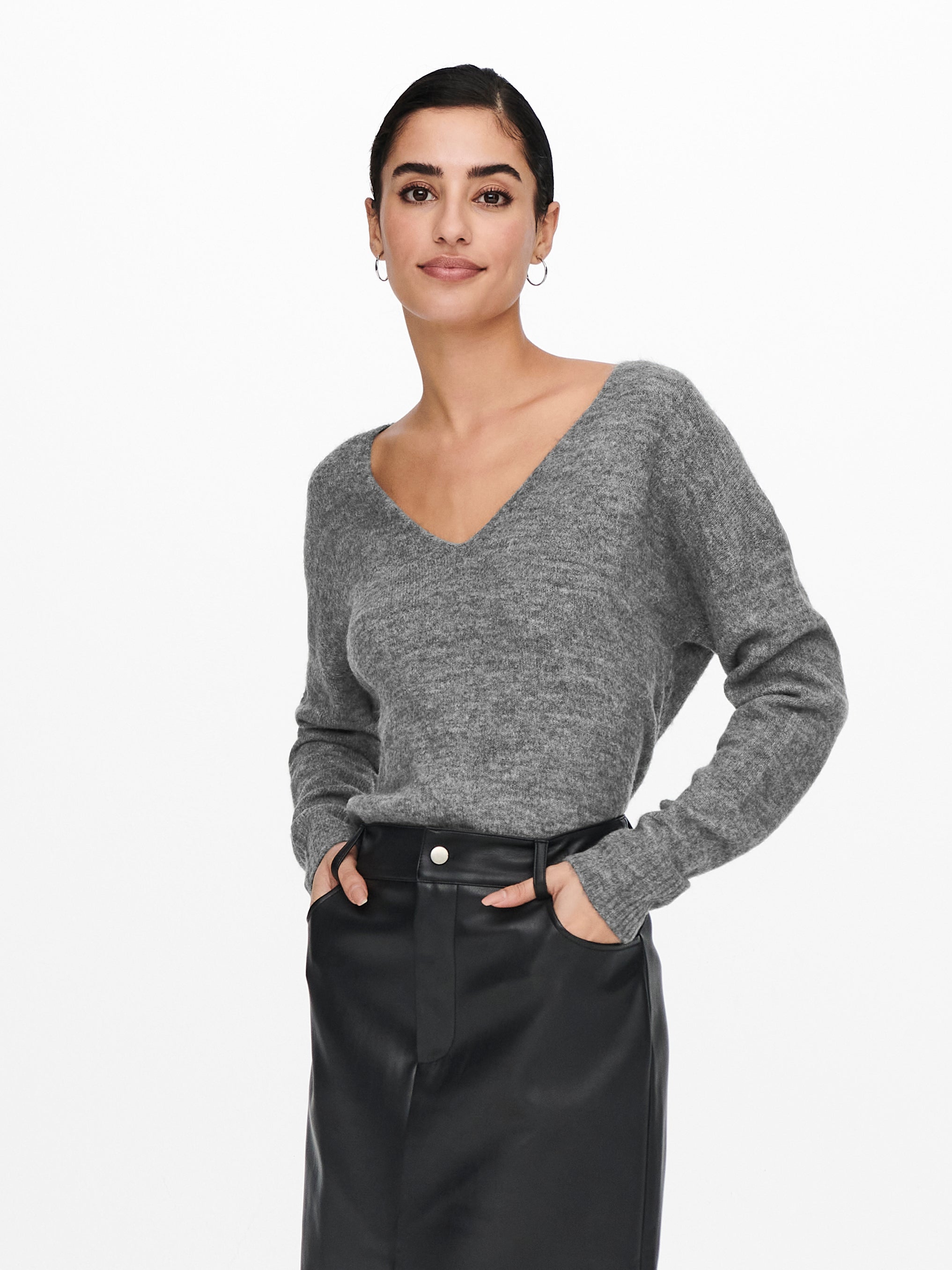 JDYELANORA Strickpullover Dark Grey Melange