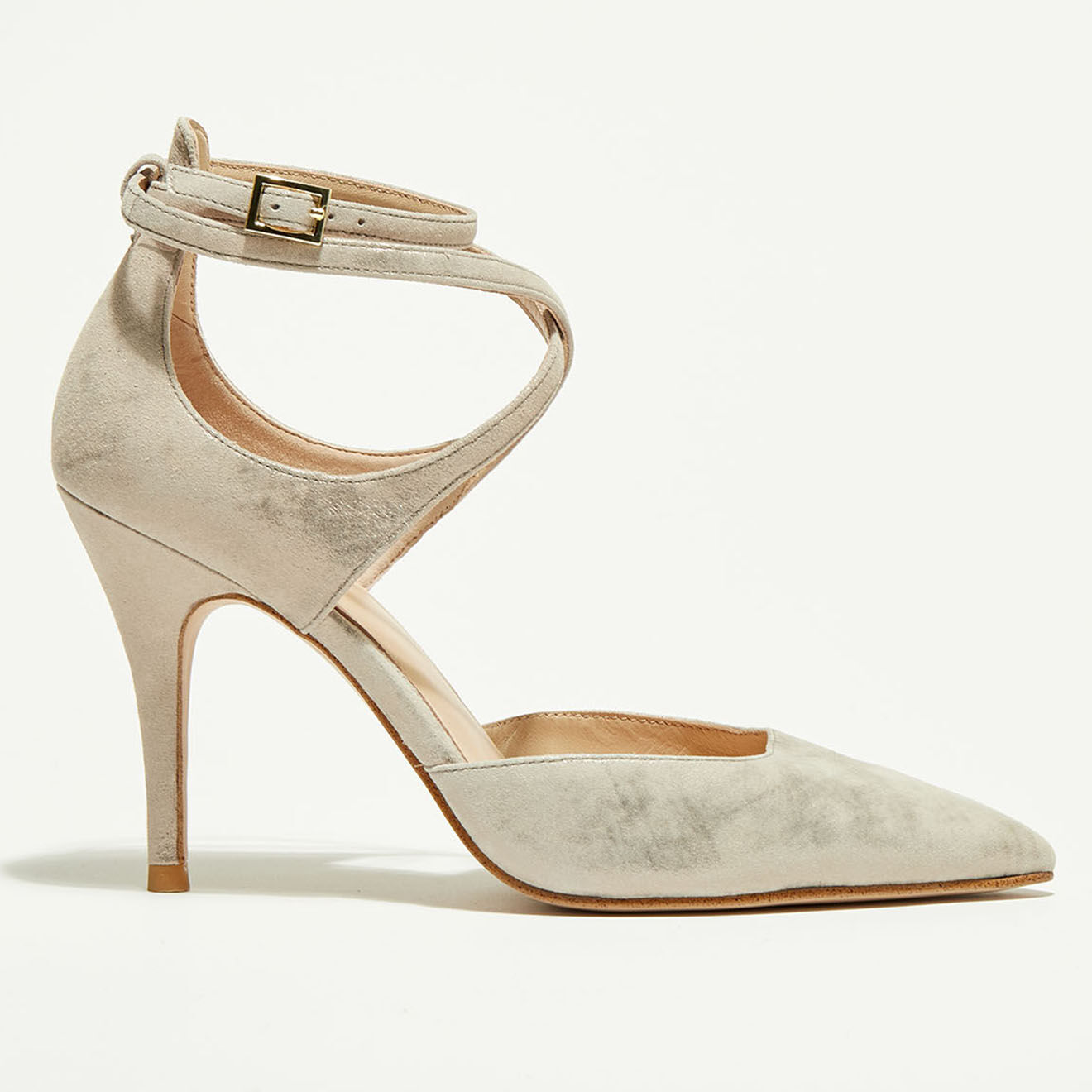 What For Slingback en Velours de Cuir Paula écru/doré - Talon 10 cm
