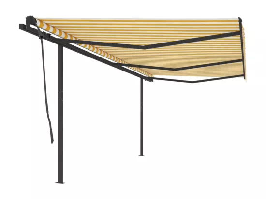 Auvent manuel rétractable avec poteaux 6x3,5 m Jaune et blanc