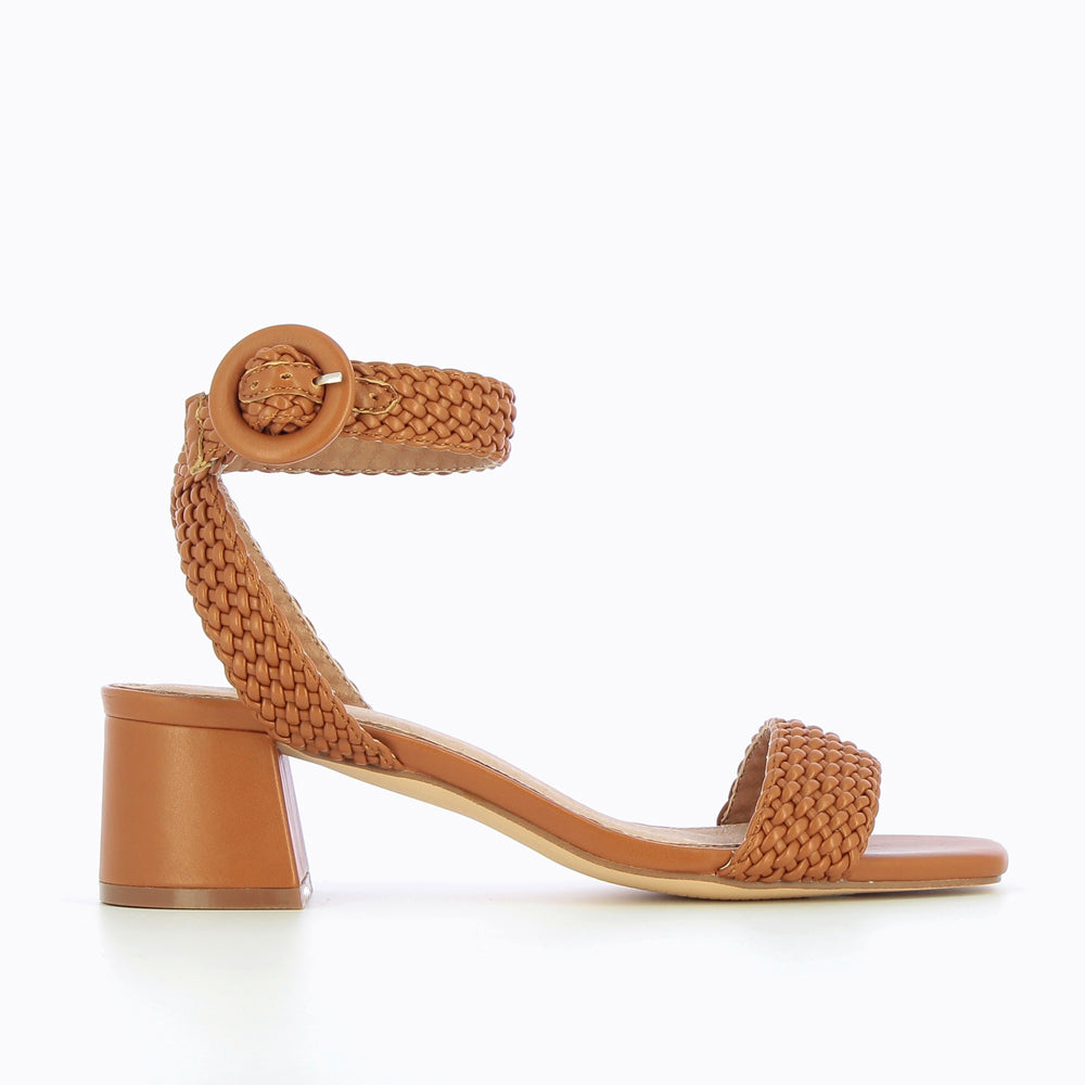 Sandales à talon, Compensées-Sandales à talon tressées Emmeline camel