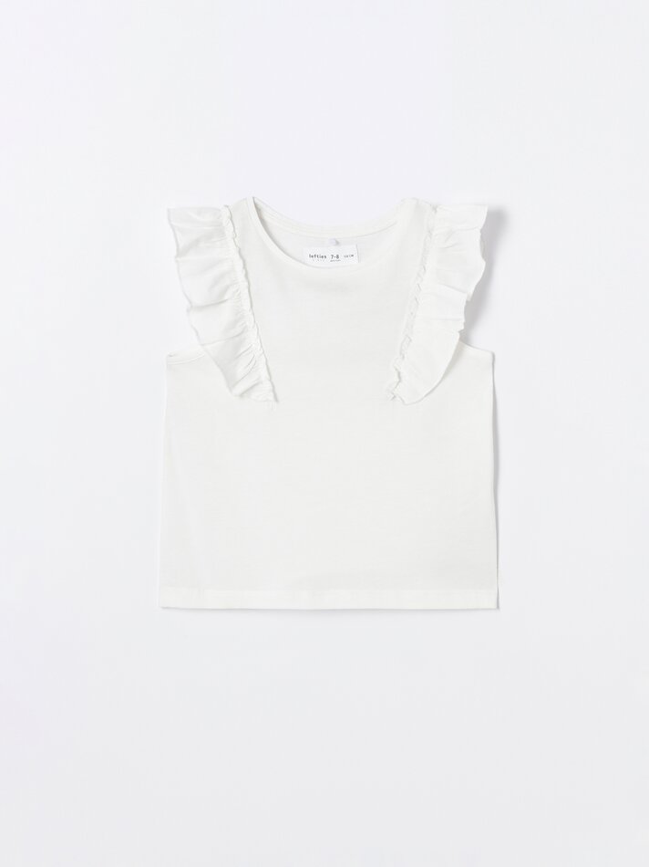 Camiseta com babados - Off-White