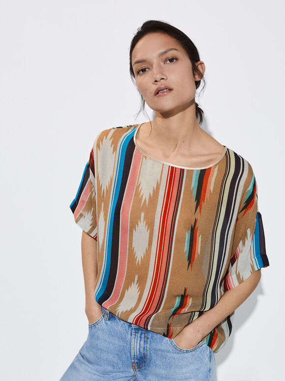 Blusa de manga curta estampada - Multicolorida