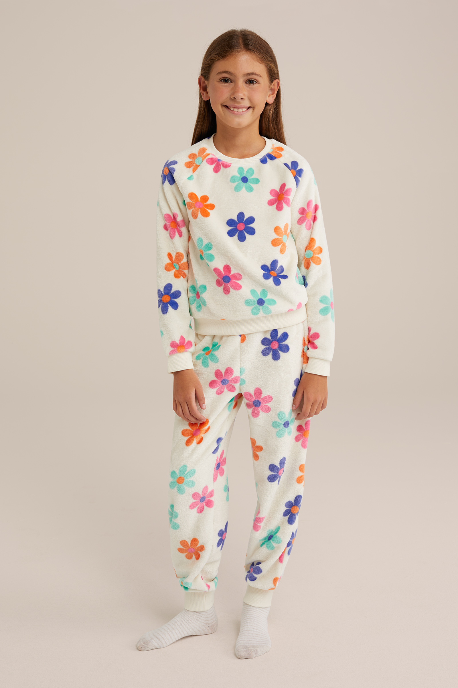 Meisjes fleece pyjama met dessin WE Fashion Gebroken wit