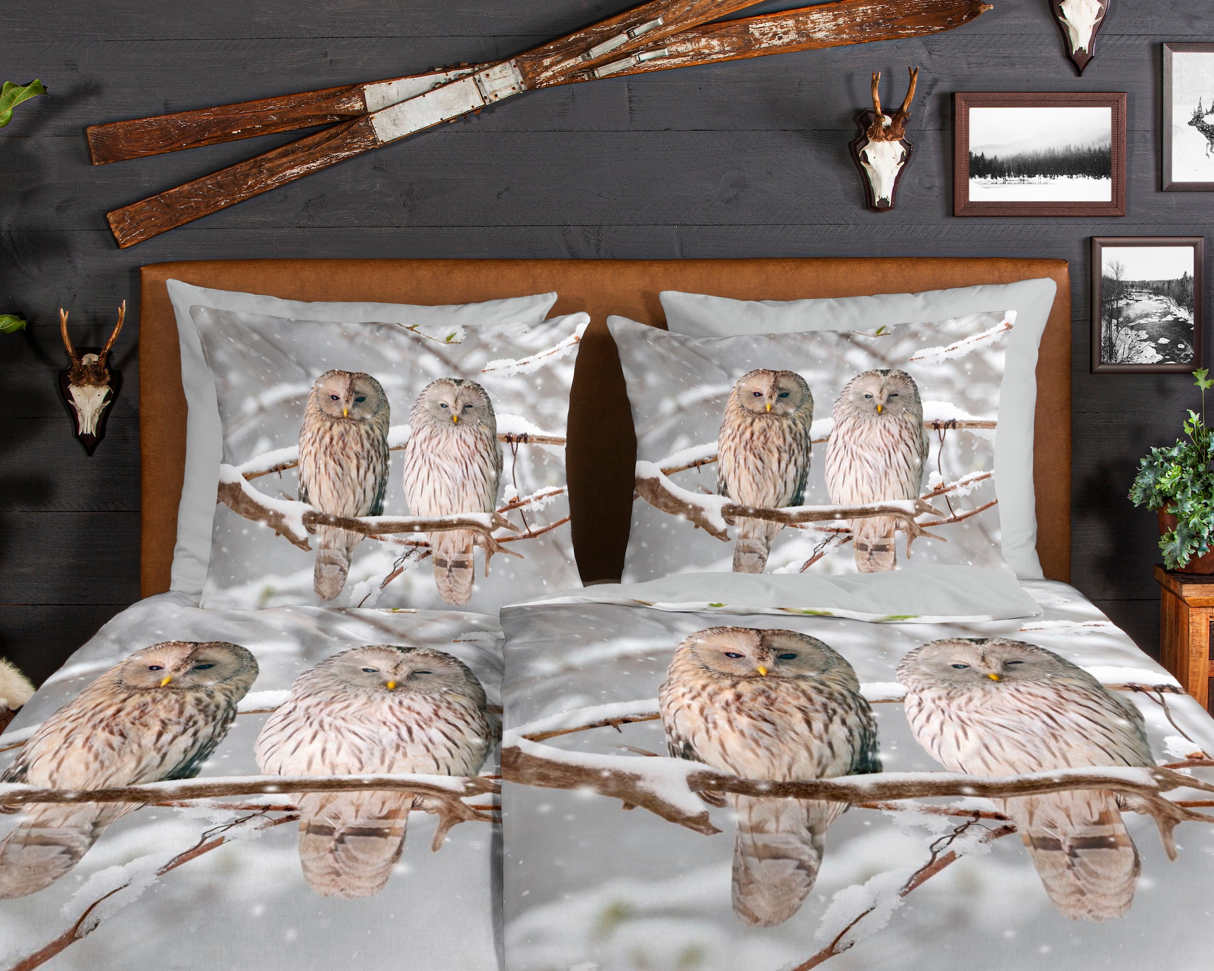 good morning Wendebettwäsche »Febe« 2 Stk. tlg. Biber, 135x200, Warm, Weich, Wendeoptik, Reissverschluss, Winter, Eule