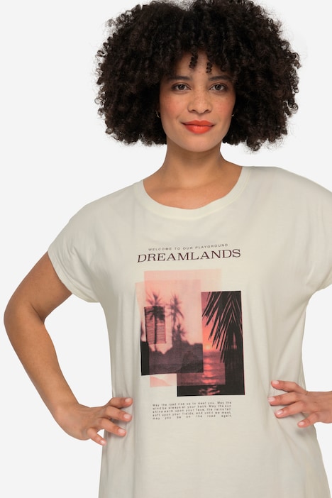 T-Shirt, großer Druck, Rundhals, überschnittene Schultern
