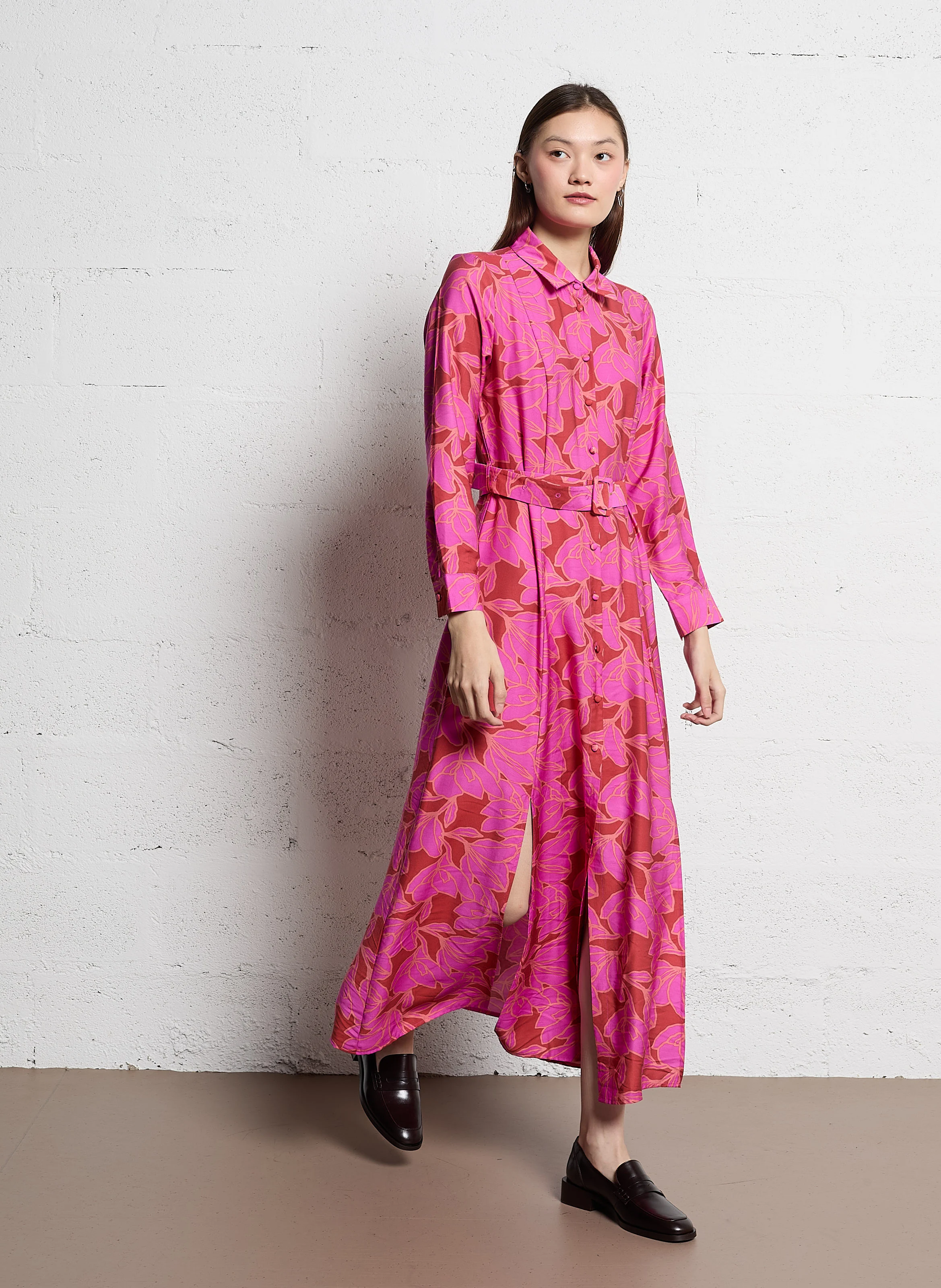 ROMANE - Robe chemise droite| Rose