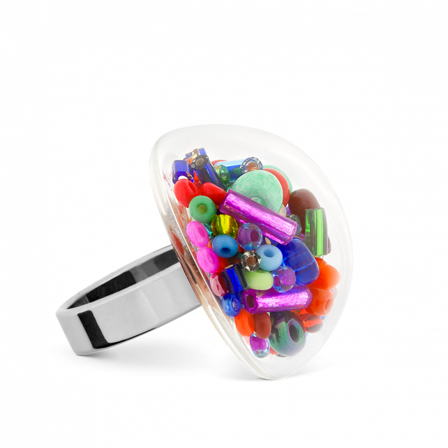 Bague en verre soufflé - Dome Medium Mix Perles