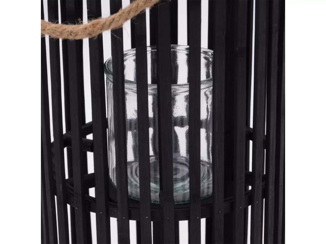 LANTERNE BODENLEUCHTER Midnight | Bambou, noir | avec insert en verre | Support de bougie, lanterne, décoration, chandelier