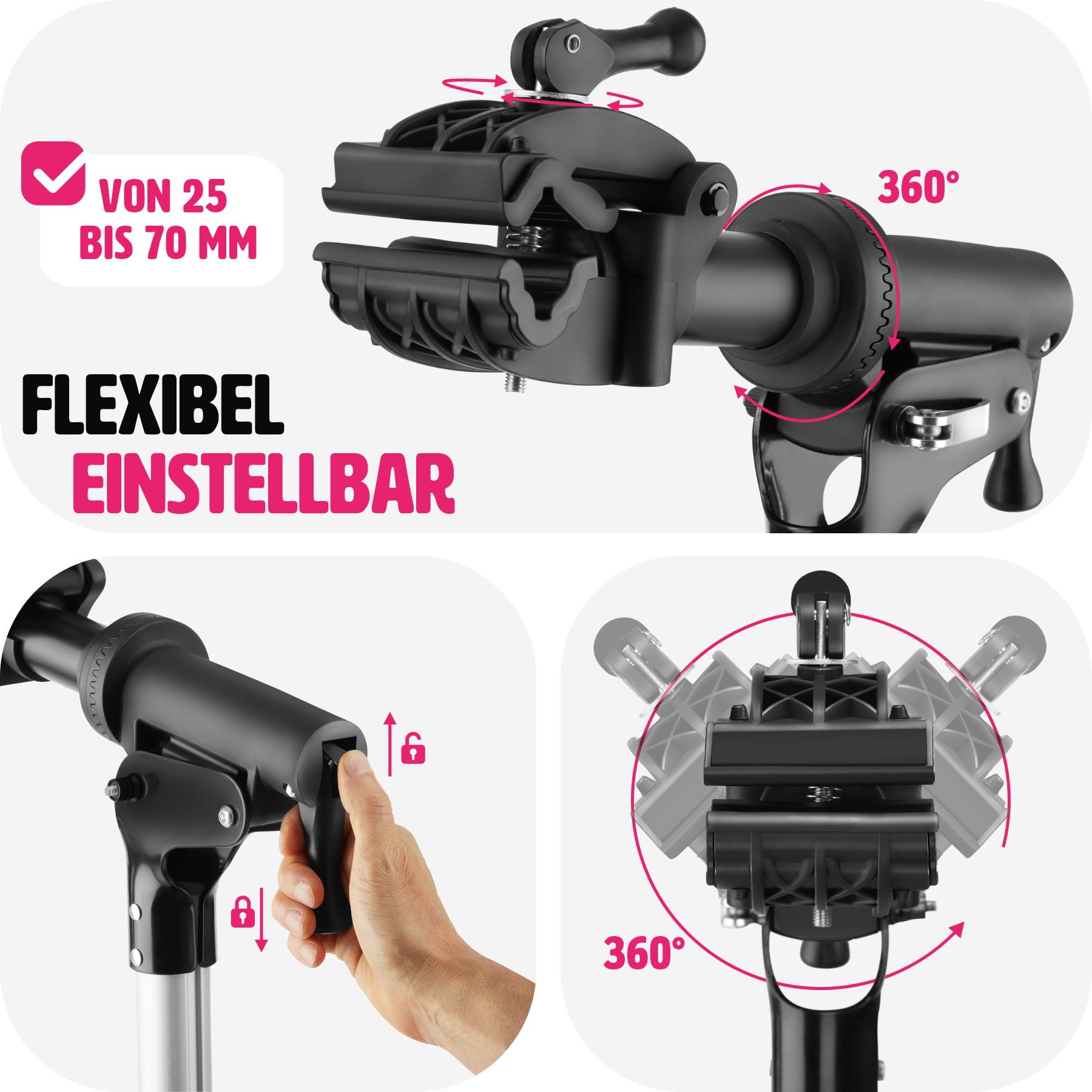 tectake® Fahrradmontageständer, Belastbarkeit 50 kg, klappbar mit Schnellverschlüssen, lackschonend, inklusive Vorderrad-Stabilisator und magnetischer Werkzeugablage
