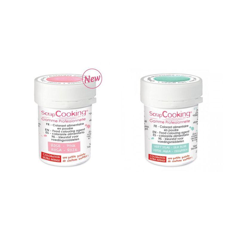 2 colorants alimentaires en poudre - vert d'eau-rose poudré Scrapcooki