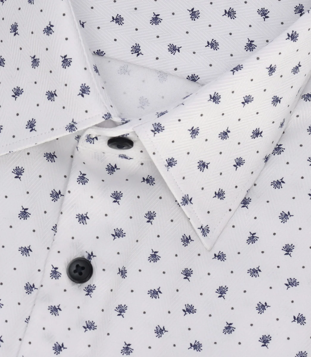 Chemise à imprimé micro motifs blanc et marine MATT