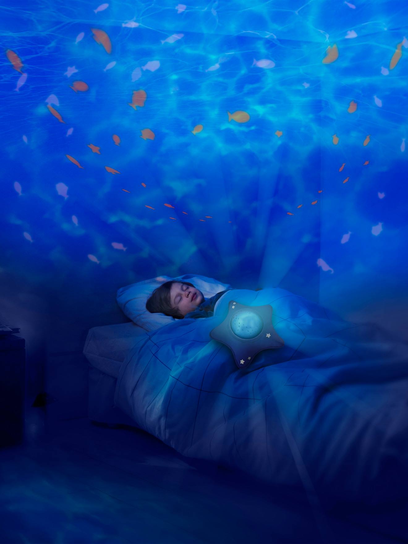 Projetor de luz piloto de pelúcia com movimento - Azul Oceano Calmo