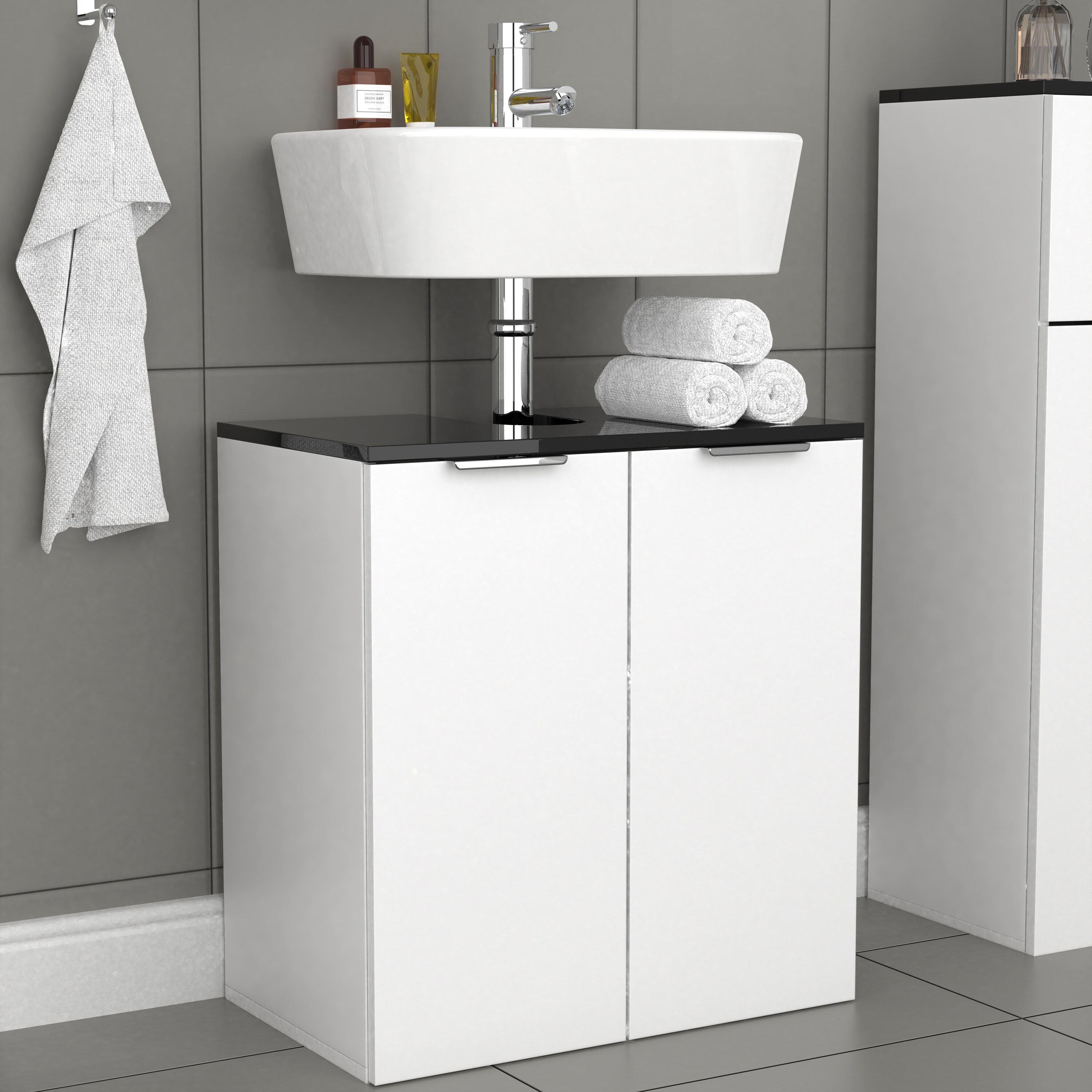 VCM Badmöbel Badunterschrank Waschbeckenunterschrank Badezimmer Donali Drehtüren