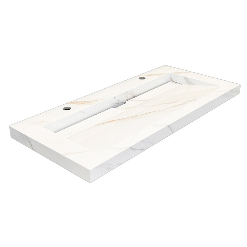 Lambini Designs Quri keramische wastafel 100cm marmer met 2 kraangaten