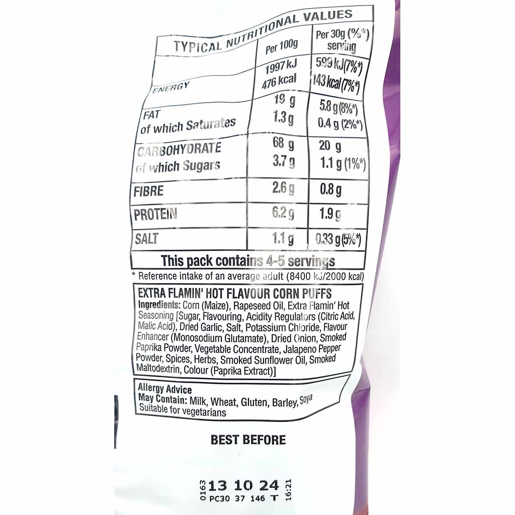 Walkers Wotsits Crunchy Extra Flamin Hot 130g MHD:13.10.24