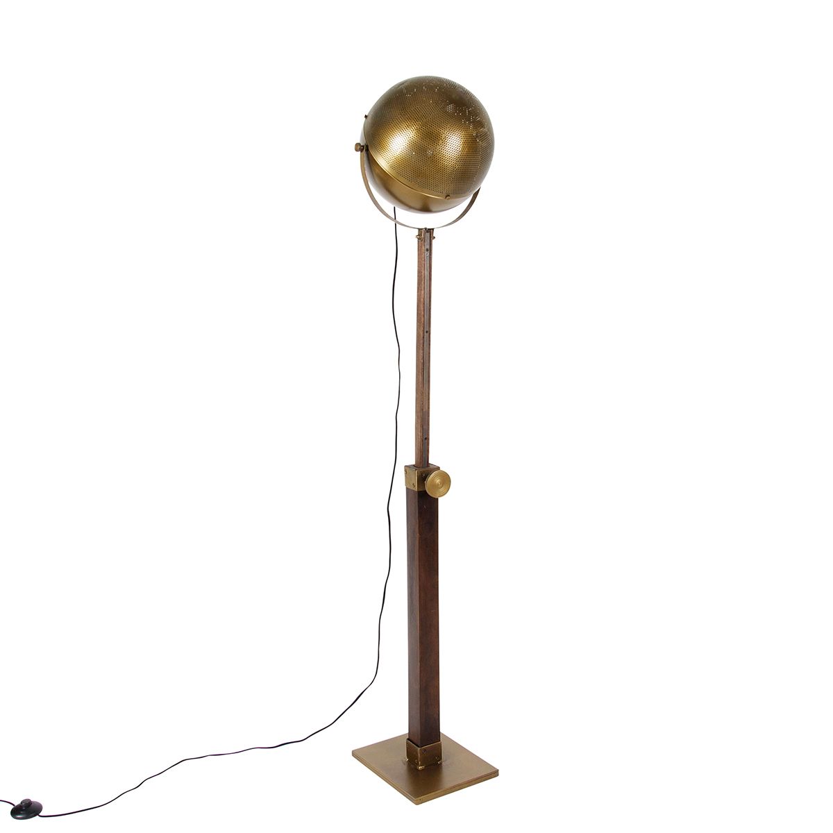 Industriële vloerlamp brons met hout verstelbaar - Haicha