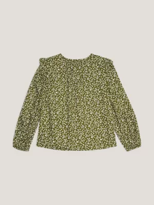 Camisa com babados e estampa floral da coleção de 1985