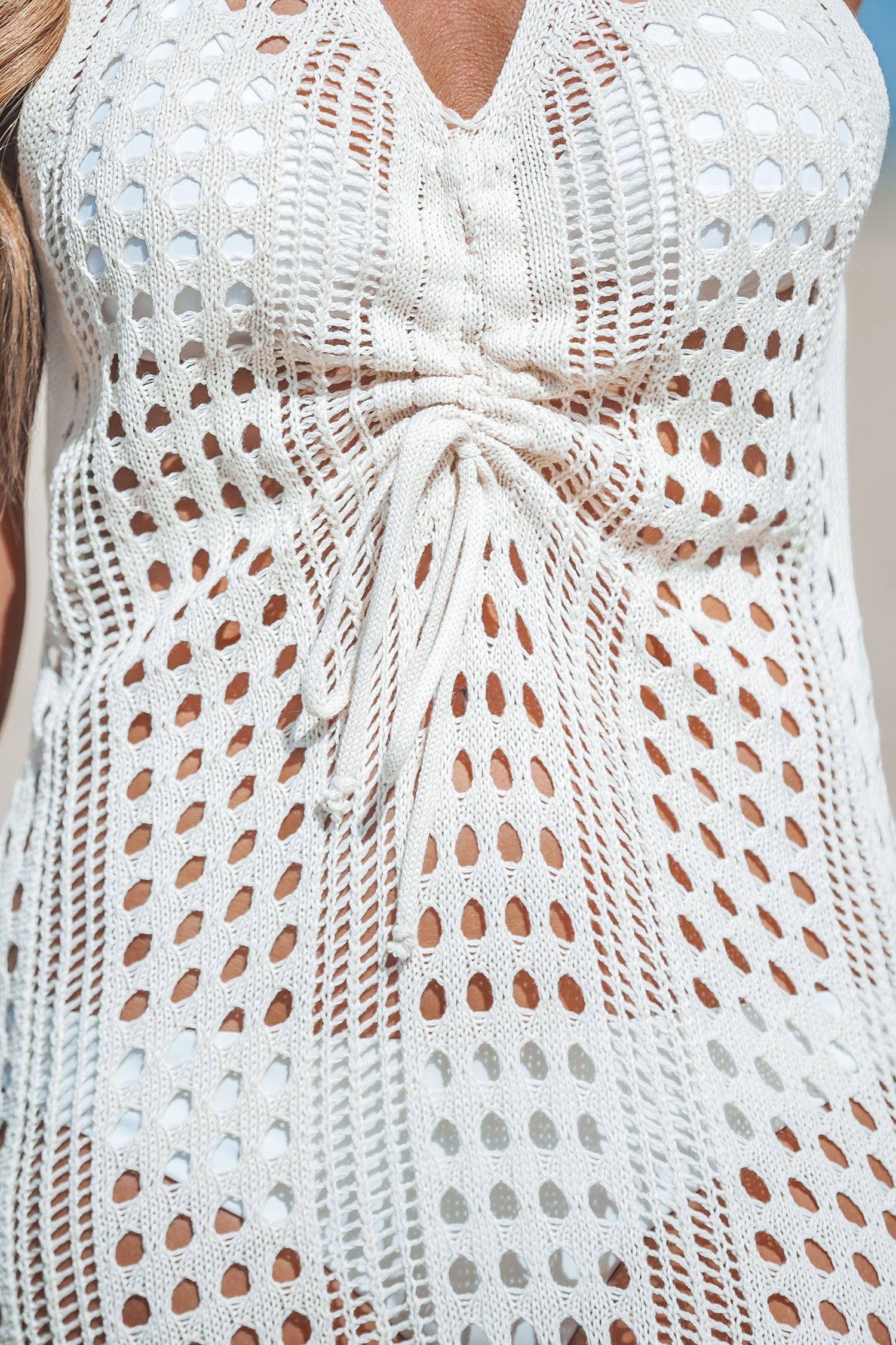 Robe cover up mini sans manches en tricot ouvert abricot