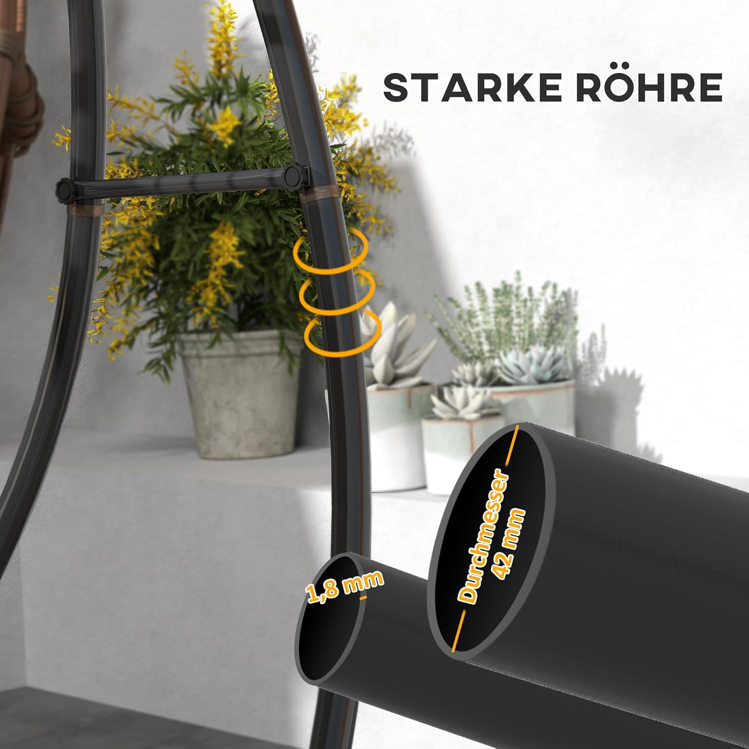 Outsunny Gestell für Hängesessel in C-Form Metall Ständer mit Sockel für Hängesitz Hängestuhl, Hängeschaukel Hängemattengestell bis 150kg, Hängestuhlgestell für Indoor Outdoor Balkon, Terrasse Schwarz