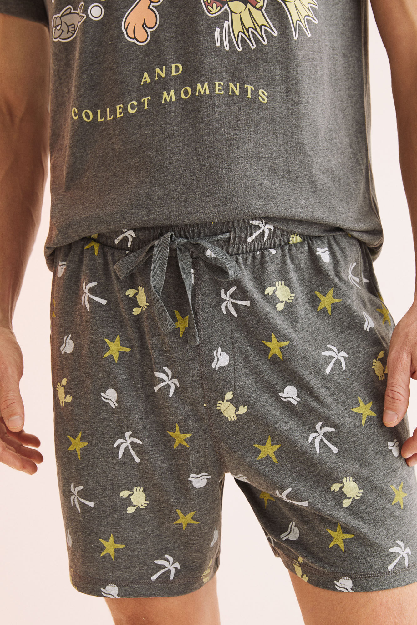 Pijama curto masculino 100% algodão Garfield - cinza
