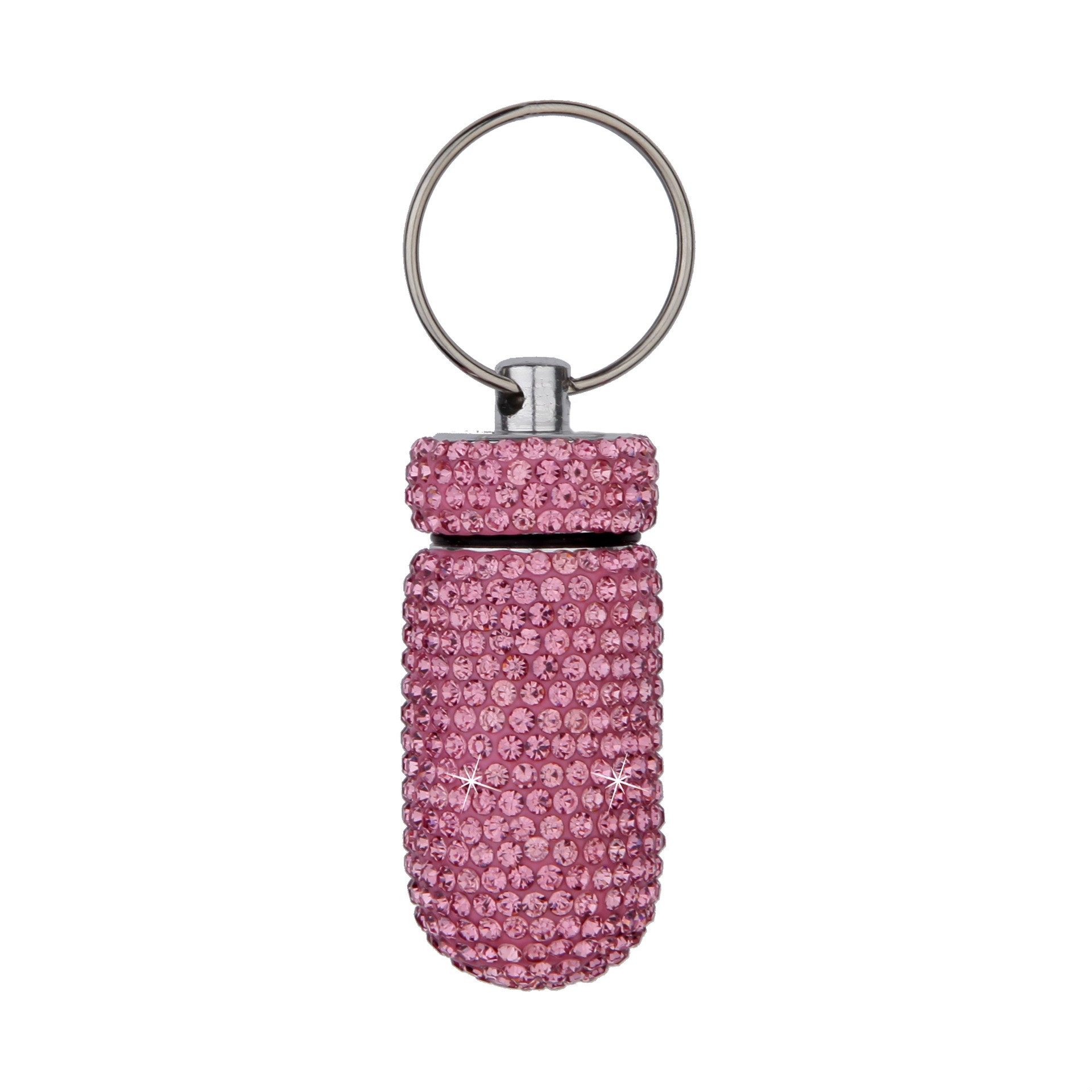 (50x20mm) Strass Medikamenten Dosierer Dosett Tablettenbox Supplements Pillendose Schlüsselanhänger - Rosa
