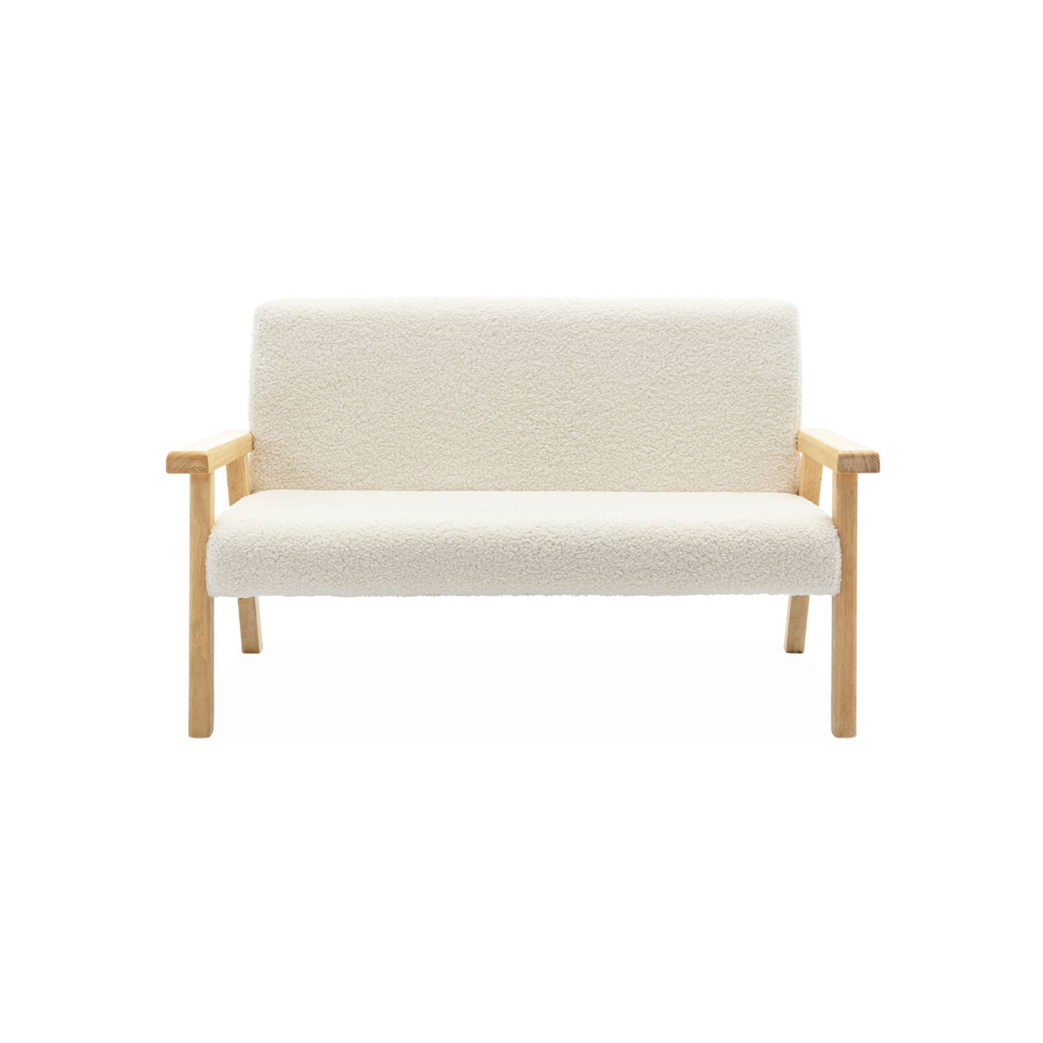 Banquette canapé enfant en bois et tissu bouclette. Isak. L 84 x p 43.5 x h 50cm
