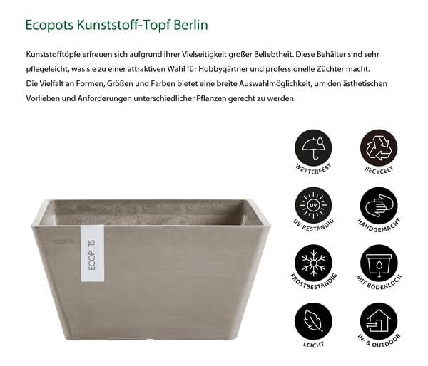Ecopots Kunststoff-Topf Berlin, quadratisch