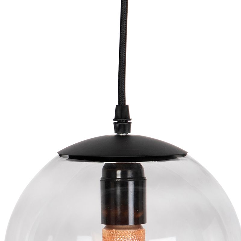 Moderne hanglamp zwart met grijs glas 20cm - Pallon