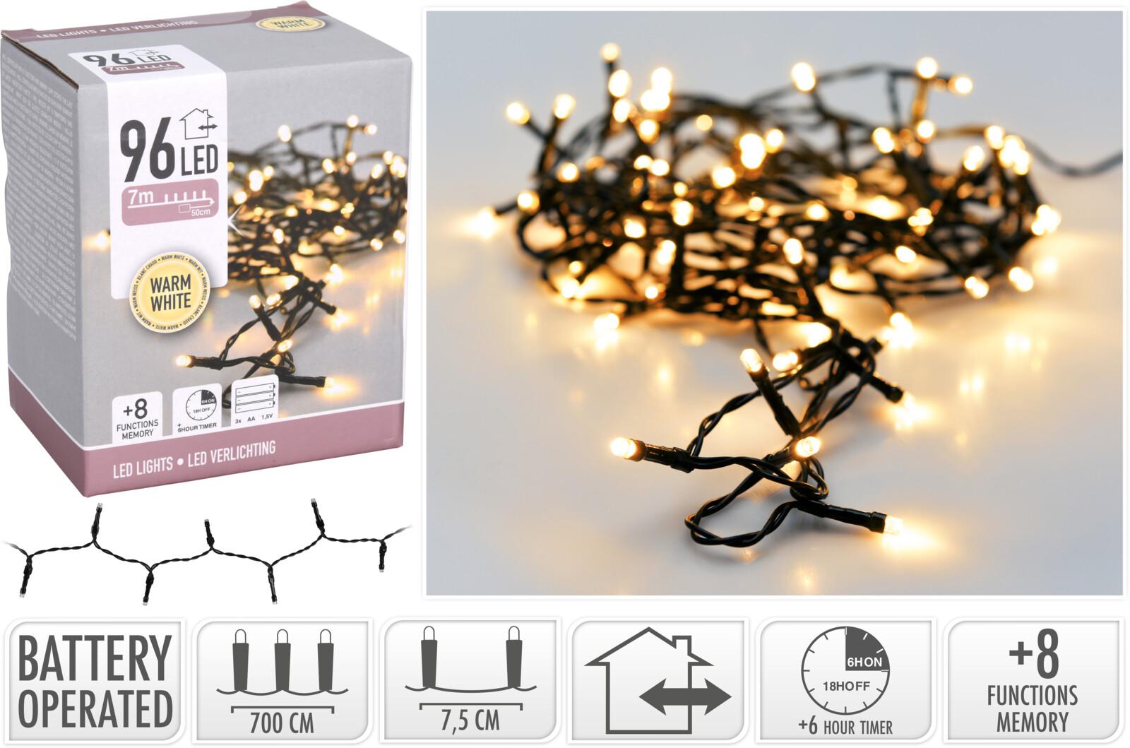 GUIRLANDE ELECTRIQUE EXTERIEUR 96 LED BLANC CHAUD PILES