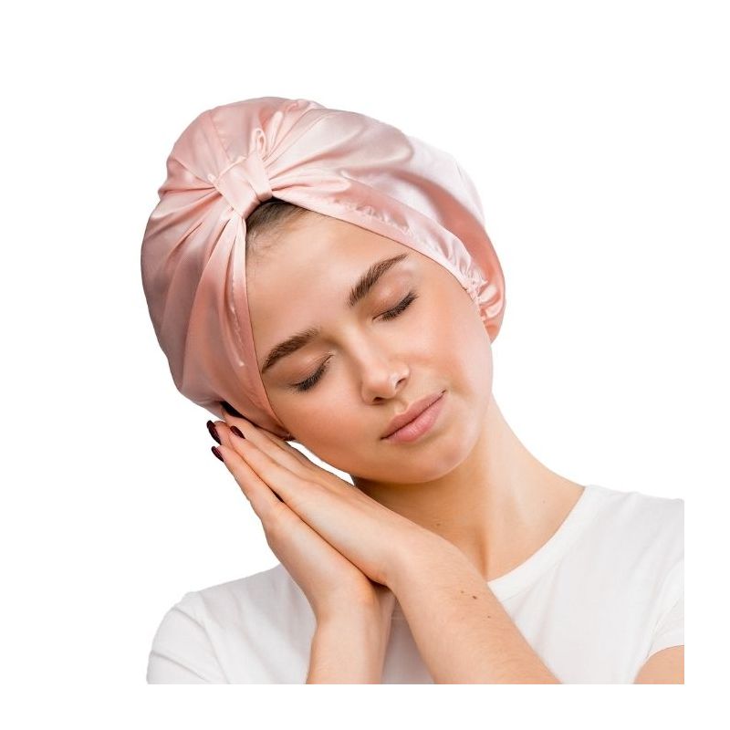 Bonnet de nuit en satin anti-frisottis rose Glov