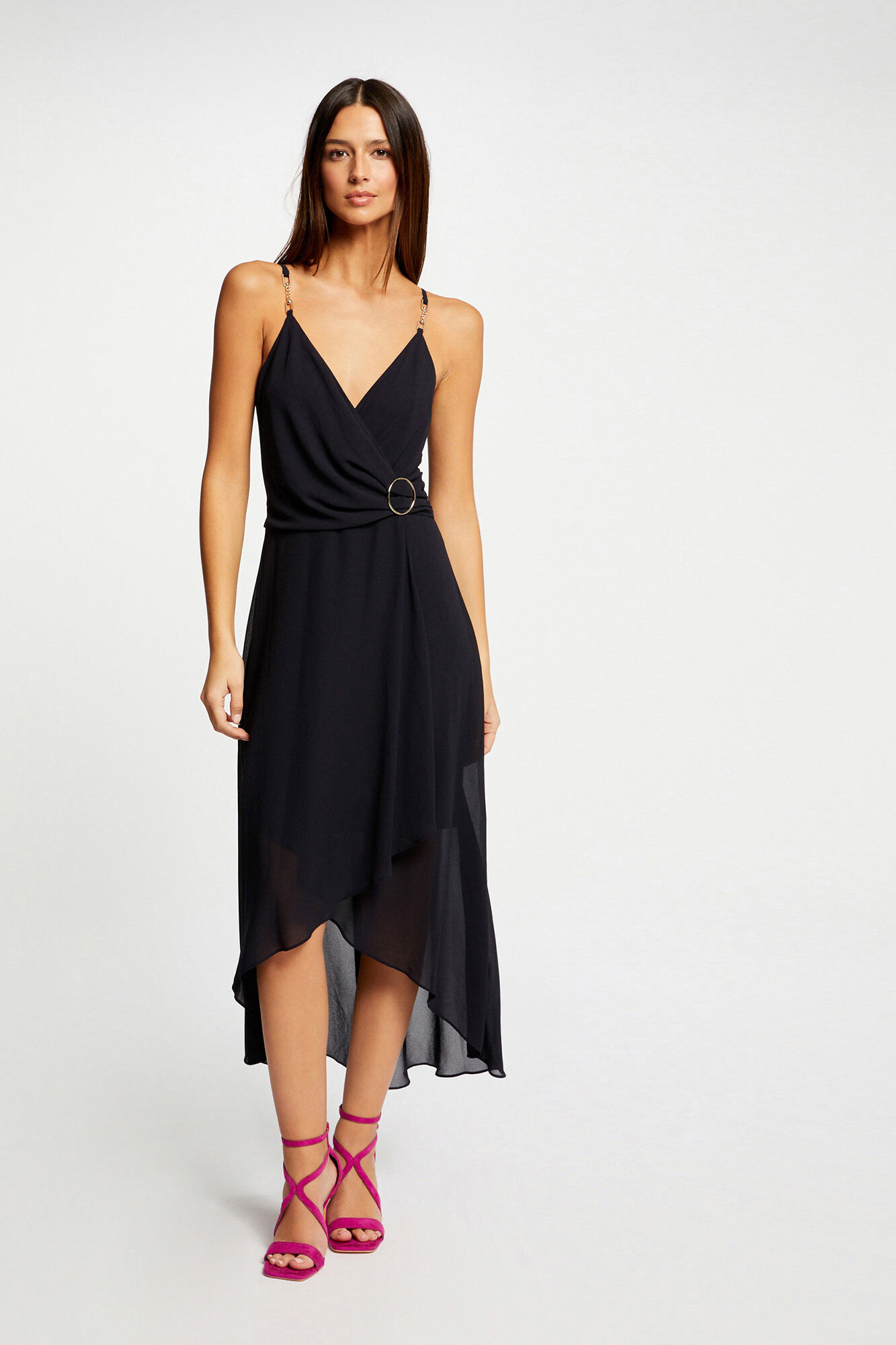 Vestido midi com alças finas - Azul marinho
