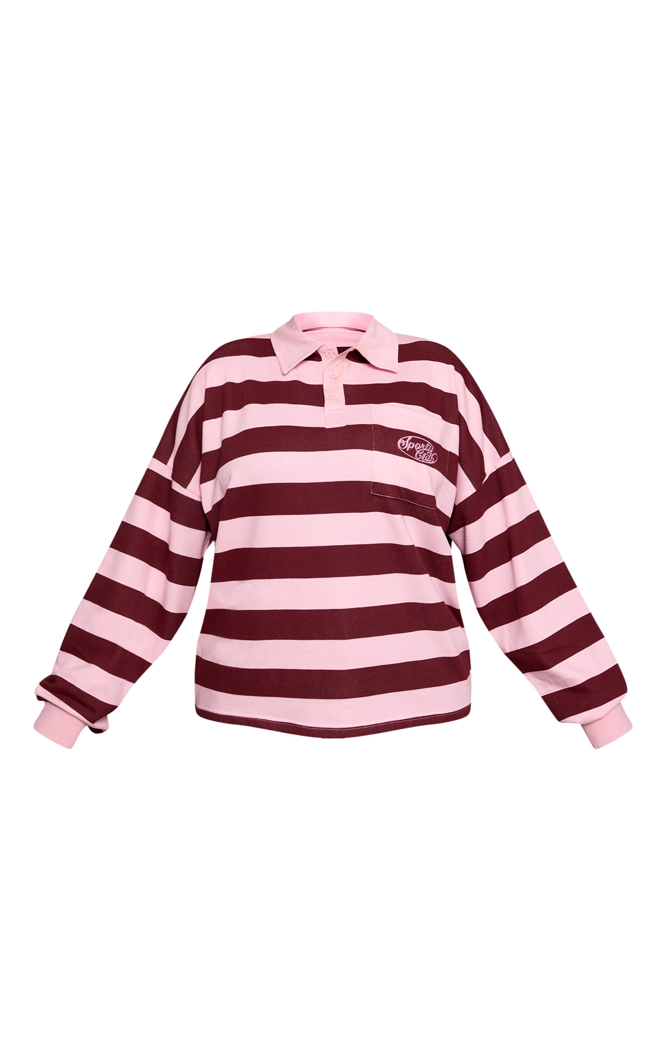 Rouge Bordeaux Polo T-shirt Rayé Sports Club Grande Taille