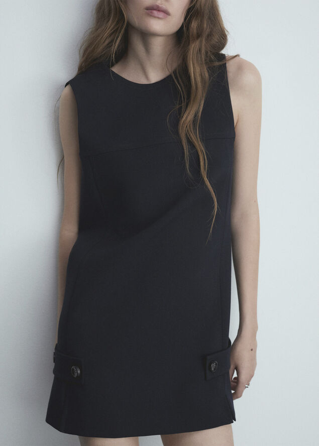 MANGO Short dress with decorative buttons Navy